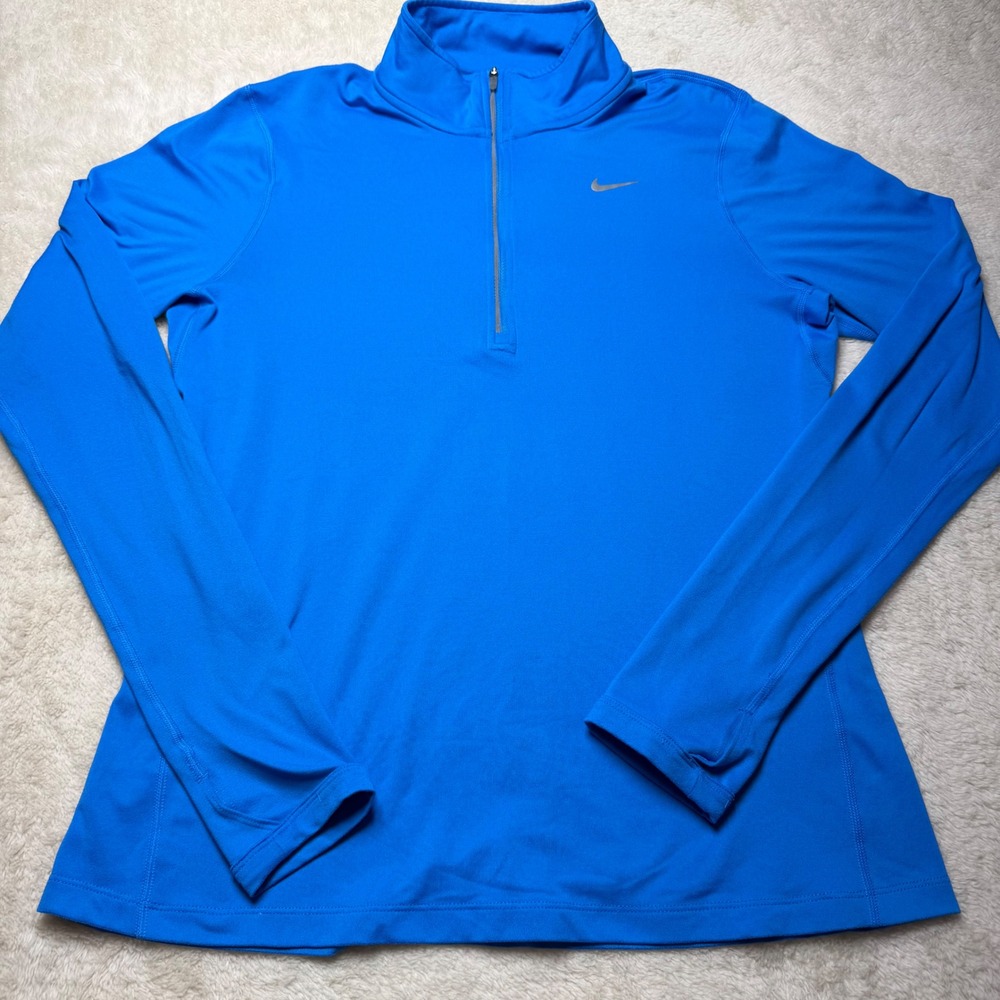 Nike Dri Fit Men Blue Long Sleeve Quarter Zip Athletic Running Pullover Shirt M